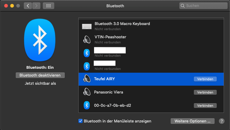 Blockbeitrag Bluetooth MacOS Settings